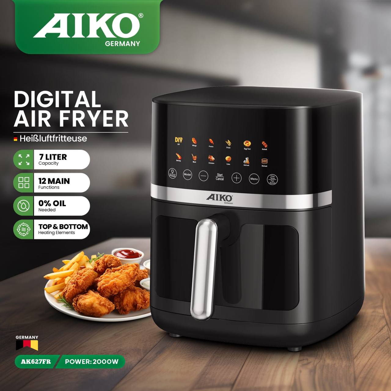 سرخ کن بدون روغن ایکو مدلAK627FRظرفیت ۷ لیتری