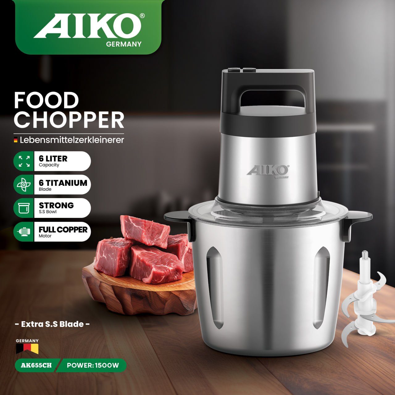 خردکن برقی AIKO مدل AK655CH